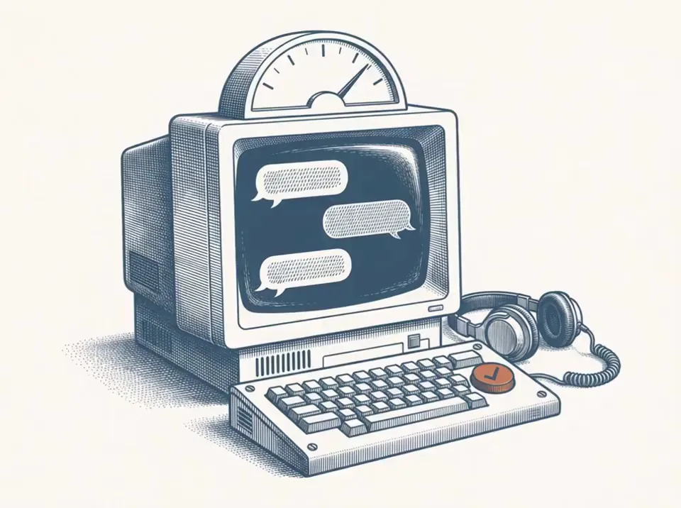 Engraving of a boxy desktop terminal with a confidence meter on top
